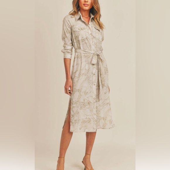 Sage Dresses & Skirts - Sage the Label Wandering Sage shirt midi dress in Ivory Sage
